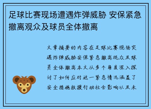 足球比赛现场遭遇炸弹威胁 安保紧急撤离观众及球员全体撤离