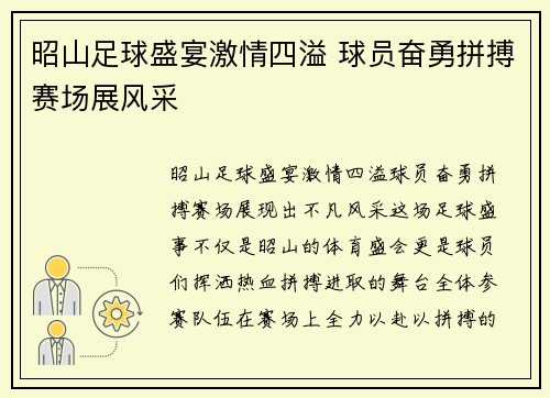 昭山足球盛宴激情四溢 球员奋勇拼搏赛场展风采