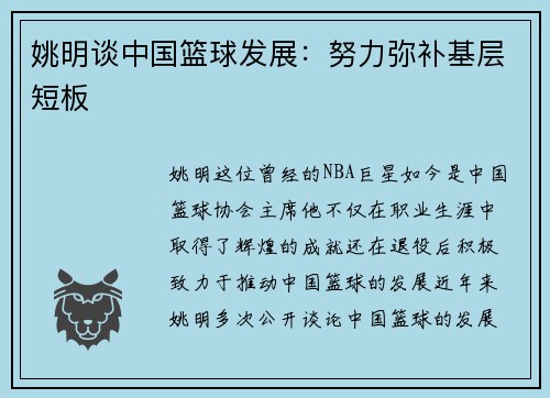 姚明谈中国篮球发展：努力弥补基层短板