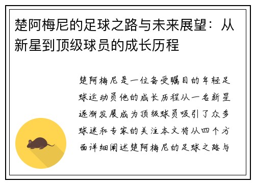 楚阿梅尼的足球之路与未来展望：从新星到顶级球员的成长历程