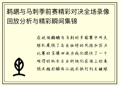 鹈鹕与马刺季前赛精彩对决全场录像回放分析与精彩瞬间集锦
