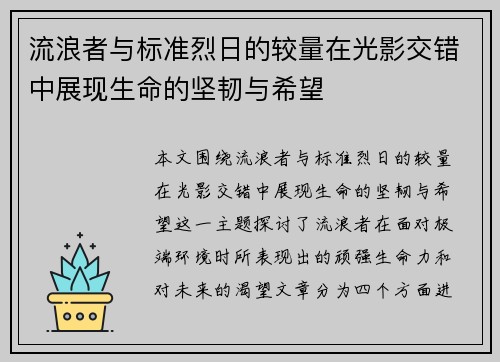 流浪者与标准烈日的较量在光影交错中展现生命的坚韧与希望