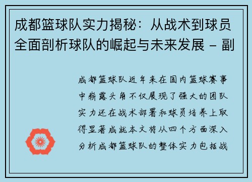 成都篮球队实力揭秘：从战术到球员全面剖析球队的崛起与未来发展 - 副本